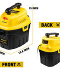 3 Gallon Wet Dry Shop Vacuum With 3 Peak HP Motor Powerful Suction Portable 2 In 1 Auto Detailing Vacuum front and back view