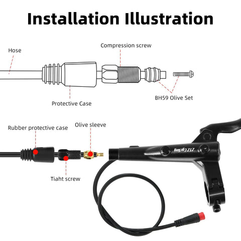 Installation of Electric Bike Hydraulic Disc Brake Set 2 Piston 2 Pin Power Off Pre Bled With Mineral Oil Kit