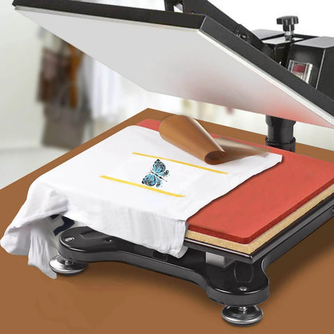 16x24 Inch Teflon Sheets For Heat Press Machines Nonstick Reusable PTFE Paper Roll For Cricut Sublimation Heat Transfer HTV Iron On And Baking Heavy Duty 170gsm Food Grade Fiberglass BPA And PFOA Free Up To 1000 Uses in a heat press setup