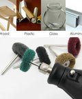 Heavy Duty Mini Drill Nylon Brush Buffing Wheel Set 20 Piece Grit 1200 with snug 3.2mm shank, showing various brush types for different materials.