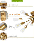 Rock A Killer Look With This Ten Light Gold Sputnik Chandelier Mid Century Modern Semi Flush Mount Ceiling Light details