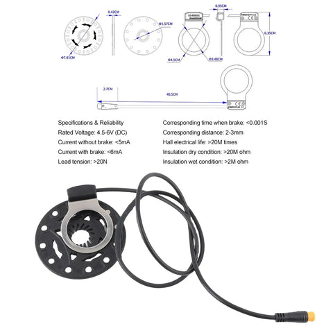 Hall Effect Pedal Assist Kit With 12 Magnets Dual Sensor For E Bikes Right Side Accessory Pro Grade Sensor Module With Low Current Braking And Stable Signal