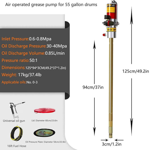 Top Shelf Pneumatic Grease Pump For 55 Gallon Drums High Pressure Air Grease Gun With Long Reach Pipe Extracting Every Drop Smoothly Built Tough To Work Like A Charm On Rough Job Sites