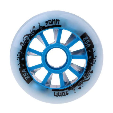 Inline Skate Wheels 90mm 100mm 85A Hockey Style Replacement Pack For Outdoor And Indoor Skating, blue wheel with music notes, 85A