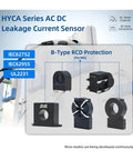 HYCA Series AC DC Leakage Current Sensor components with specifications for Solid 30mA Residual Current Sensor For AC DC Leakage Detection With Plug And Go Setup Perfect For Portable EV Chargers Up To 3.5KW Keep Your Rig Safe On Every Road Trip.