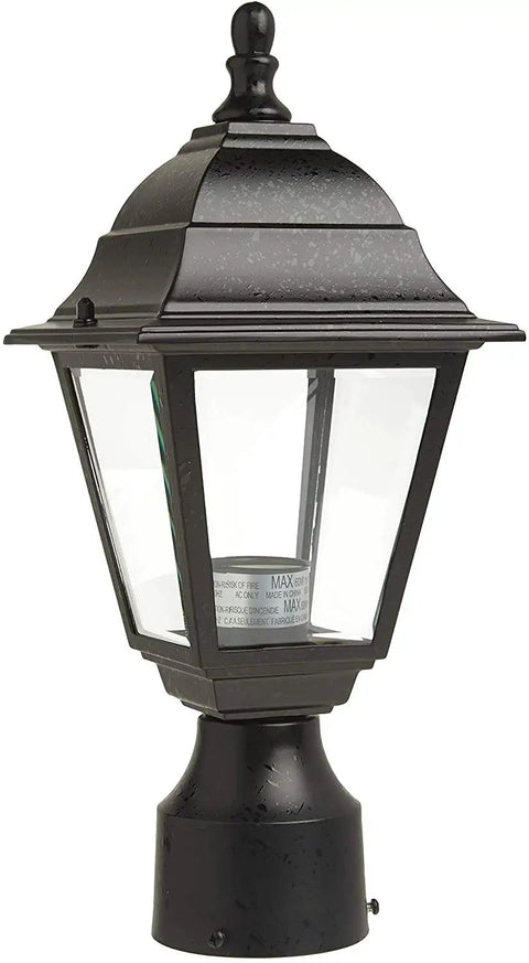 Outdoor Post Lantern 14 In By 6 In Black With Clear Glass One Light 60 Watt Max 120 Volt A19 E26 Socket Wet Location Rated