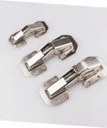 Three metal hinges for Four Inch Cabinet Door Hinge With Soft Close Damping For Wardrobe And Kitchen Cabinets Whisper Quiet No Slam Durable Hardware For Home Furniture Easy Install Four Pieces Set on white background