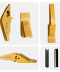 Weld On Flush Mount 2A Bucket Shanks And L2520W 2AH Teeth With Pins For Backhoe And Mini Excavator Buckets Beefy Heavy Duty Digging Teeth Adapter Set 10 Piece, including teeth profiles and side view.