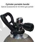 Scuba Tank Carry Handle and Folding Dive Holder Grip for 42-44mm Cylinders, shown attached to a cylinder, non-slip design.
