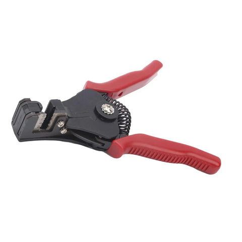 Heavy Duty Adjustable Wire Stripper Tool With Comfortable Grip designed for electricians, featuring red handles and high carbon steel.