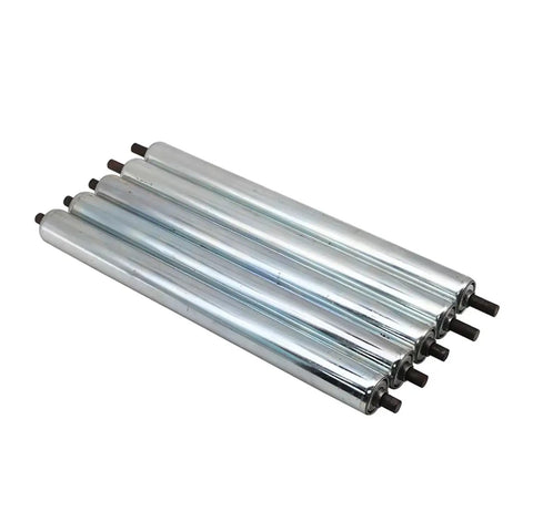 Heavy Duty Galvanized Gravity Roller For Industrial Assembly Line Conveyors With Rust Proof Finish Available In Multiple Sizes And Diameters To Match Your Factory Setup Perfectly, five steel rollers.