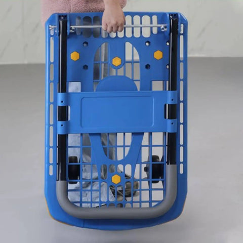Folding Cargo Cart Foldable Hand Truck Portable Trolley Push Cart With Noise Reducing Swivel Casters And Strong PP Panel Blue 75cm 50cm 5 Inch TPR Silent Wheel For Home Warehouse Delivery folded, blue PP panel