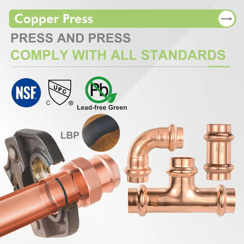 15 Piece Pro Grade Pro Press Fittings Kit For Copper Pipe Half Inch Heavy Duty Brass Lead Free NSF cUPC Certified components
