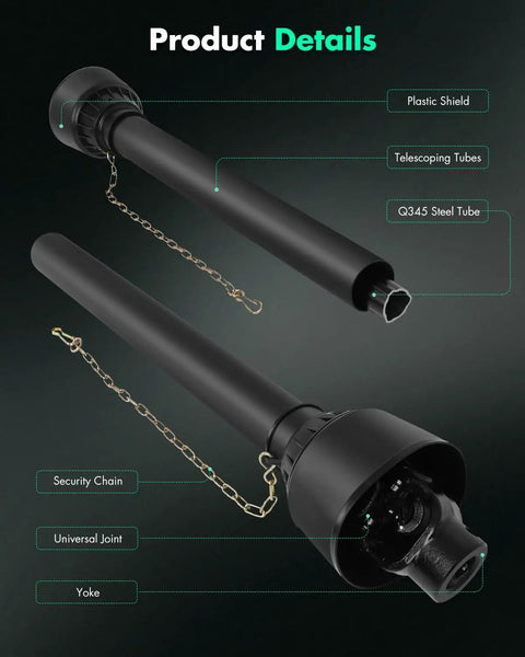 Heavy Duty Adjustable Pto Shaft For Tractors 40.5 To 66.5 Inches Slide Extension 1 3 8 Inch Driveline with Q345 steel tube.