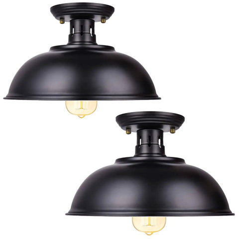 Farmhouse Black Semi Flush Mount Ceiling Light Fixture 2 Pack Industrial Style Indoor Lighting Matte Finish