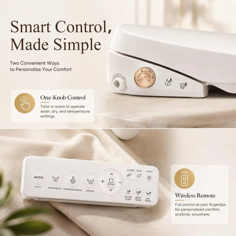 Control panel of an Elongated Electric Bidet Toilet Seat With Instant Tankless Warm Water Spray Auto Air Dryer for easy use.