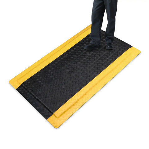 Heavy Duty Anti Fatigue Floor Mat For Industrial Workshops And Garages, 3 By 5 Feet, 15/16 Inch Thick Diamond Plate Vinyl Non Slip Ergonomic Standing Mat.