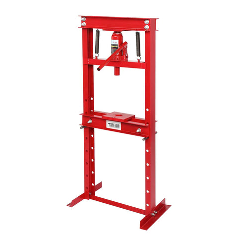 12 Ton Hydraulic Shop Press With H Frame And Adjustable Table Height, Benchtop Metal Garage Floor Press With Plates, Red Finish