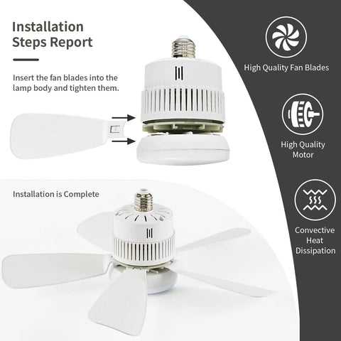 Installation steps of Remote Pairing Required, Socket Light Ceiling Fan With Light No Fuss Setup with detachable blades.