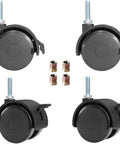 Swivel Stem Casters With Locking Brakes For Furniture And Shelves 2 Inch Black Replacement Castors Pack Of Four With Threaded Stem