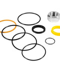 Tilt Hydraulic Cylinder Seal Kit For Bobcat Skid Steer Loader Models 630 631 632 642B 643 shown with rubber seals and metal components