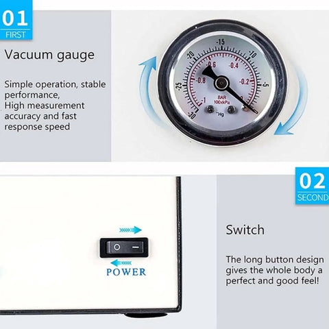 Lab Vacuum Filtration Device With Sand Core Funnel Filtering Kit, Oil Free Diaphragm Vacuum Pump And Safety Buffer Bottle, gauge and switch details