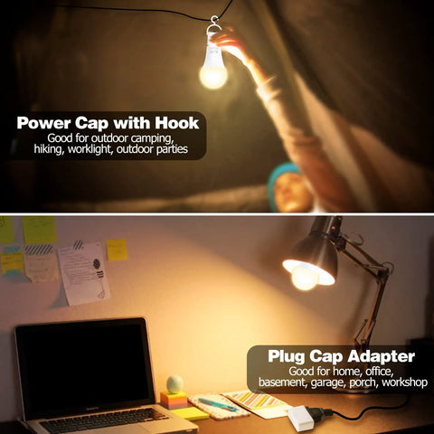 Rechargeable Emergency LED Light Bulb 2 Pack With Battery Backup A19 E26 Base 850 Lumens used in tent and desk setup