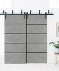 Planum 0015 Interior Barn Bypass Sliding Doors No Glass Solid Wood 64x96 Black Modern Style Dual Door Set Installed