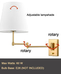 Gold Swing Arm Wall Lamp With Brass Finish And Linen Shade Two Pack Plug In Or Hardwired For Bedroom Bedside Reading Light