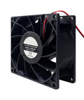 24V Welding Machine Cooling Fan 92X38MM High Airflow Dual Ball Bearing Low Noise Heavy Duty Industrial Grade For Power Supplies And Cabinets 2 Pin 2 Wire Mount Kit Universal Case Fan, black front view with red wires