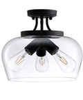 Industrial Semi Flush Mount Ceiling Light With Clear Glass Shade In Matte Black Finish, 13.8 Inch Diameter, Farmhouse Style Ceiling Fixture