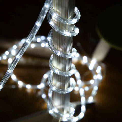 50FT 360 LED Waterproof Rope Lights 110V Connectable Indoor Outdoor White LED Rope Lights wrapped around a pole