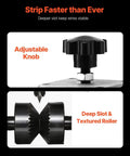 Adjustable knob and textured roller of the Manual Wire Stripping Machine For Copper 0.06-1.5 Inch Strips with Hand Crank or Drill.