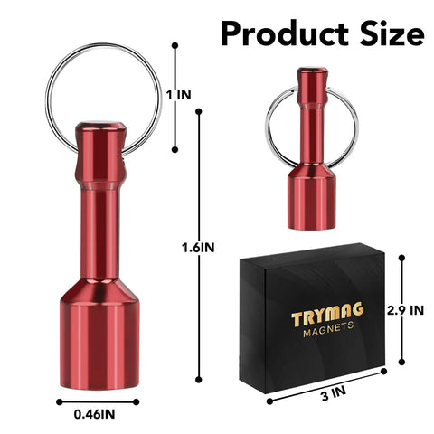 10 Pack Keychain Magnets for Gold and Jewelry Testing - Neodymium Pocket Magnetic Tester Kit, product size dimensions shown