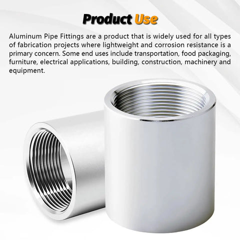 Half Inch NPT Threaded Full Coupling Aluminum 6061 T6 Schedule 40 Pipe Fitting 2 Pack for plumbing and air systems