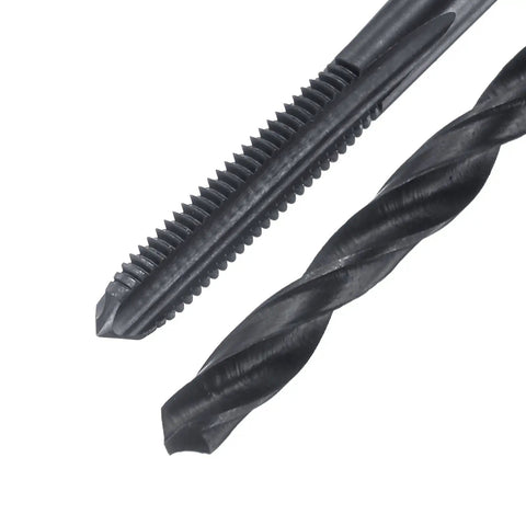 Close-up of DIY Ready Tap And Drill Bit Set Includes One 8 40 UN Straight Flute Tap And One 3.5mm Twist Drill Bit In Black Oxide HSS 6542