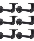 Industrial Pipe Shelf Brackets Set Of 6 Black Malleable Iron For DIY Floating Shelves Rustic Industrial Hardware Included