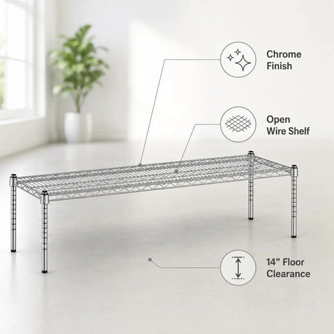 Must Have Heavy Duty Chrome Wire Storage Stand 14 By 54 By 14 Inches NSF Commercial Raised Shelving Unit For Foodservice Kitchens Restaurants Pantries Backrooms Organization And Stockroom Sorting, chrome open-wire shelf with 14-inch clearance