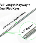 36 Inch Rear Axle Shaft Kit For Go Karts And Off Road Vehicles With One Quarter Inch Keyway And Three Quarter Inch To Sixteen Fine Thread Universal Fit For Manco Murray Yerf Dog And Similar Go Karts ATVs Dune Buggies Beefed Up, showing full-length keyway and dual flat keys.