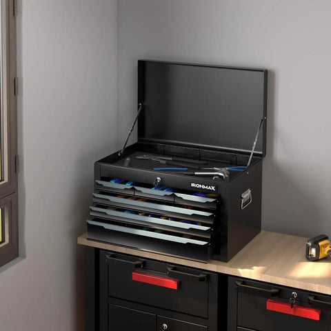 Heavy Hitter 24 Inch 6 Drawer Steel Tool Chest With Smooth Operator Ball Bearings And Spacious Top Tray Rugged Grip Handle Auto Lock Scratch Shield Panels For Garage Grind Ready