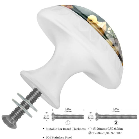Side view of 4 Pack White Dresser Knobs Set With Flower And Chicken Fence Patterns, highlighting crystal glass detail and included screws.