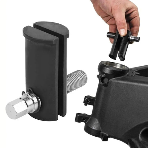 Close-up of heavy-duty steel Steering Neck Bearing Race Puller for motorcycles 1 1/8 to 2 5/8 inch inner diameter.