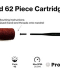 62 Piece Abrasive Spiral Roll Sander Kit With Cone And Cylinder Shapes, shown with mounting instructions for die grinder use.