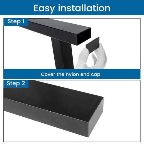 2 Pack Stainless Steel Flat Handrail End Caps For HT10 HT14 Universal Black Nylon End Caps showing installation steps