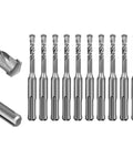 One Quarter Inch By Four Inch Rotary Hammer Drill Bits Set, 10 Piece, Concrete Masonry Bits With Tungsten Carbide Tips