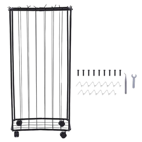Heavy Duty Garage Ball Storage Rack Smooth Rolling Sports Organizer Cart with black steel frame and accessories.