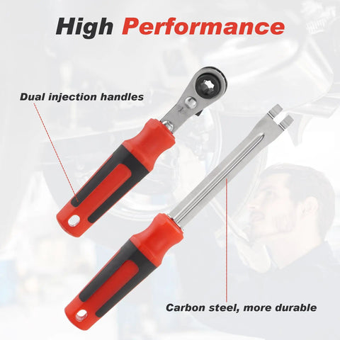 Slack Adjuster Tool Set 5/16 Inch Double Square Reversible Ratcheting Wrench with red ergonomic handles and metal head