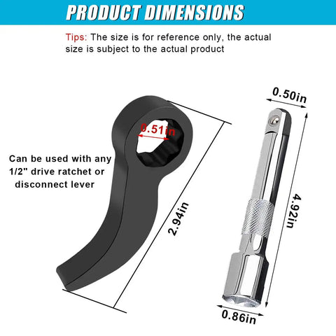 Three Piece Pry Bar Wrench Adapter Set For One Half Inch D Square Drive Crowbar Adapter Heads With Extension Bar dimensions