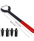 NOENNULL camshaft pulley holder tool with adjustable jaws and red handle; steel construction with four small adapters.