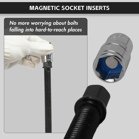 21 Piece Magnetic Socket Inserts Set For SAE And Metric Sizes 5/16 To 7/8 Inch And 8mm To 19mm shown in use with bolt